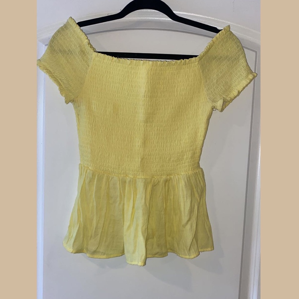 Blue Rain Yellow Off the Shoulder Blouse